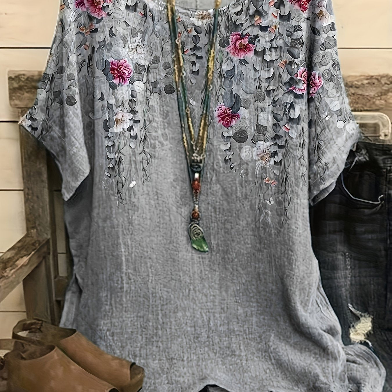 Vintage Floral Short Sleeve Blouse