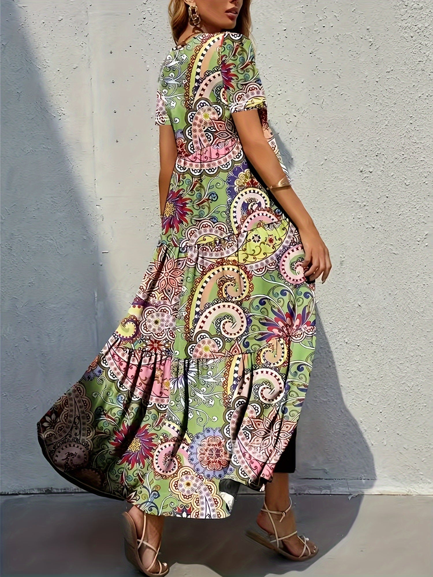 Printed Peplum V-Neck Dress