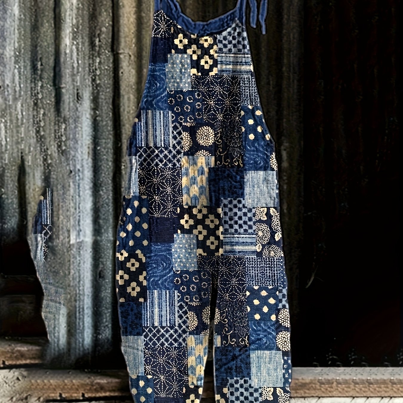 Blue Patchwork Boho Jumpsuit
