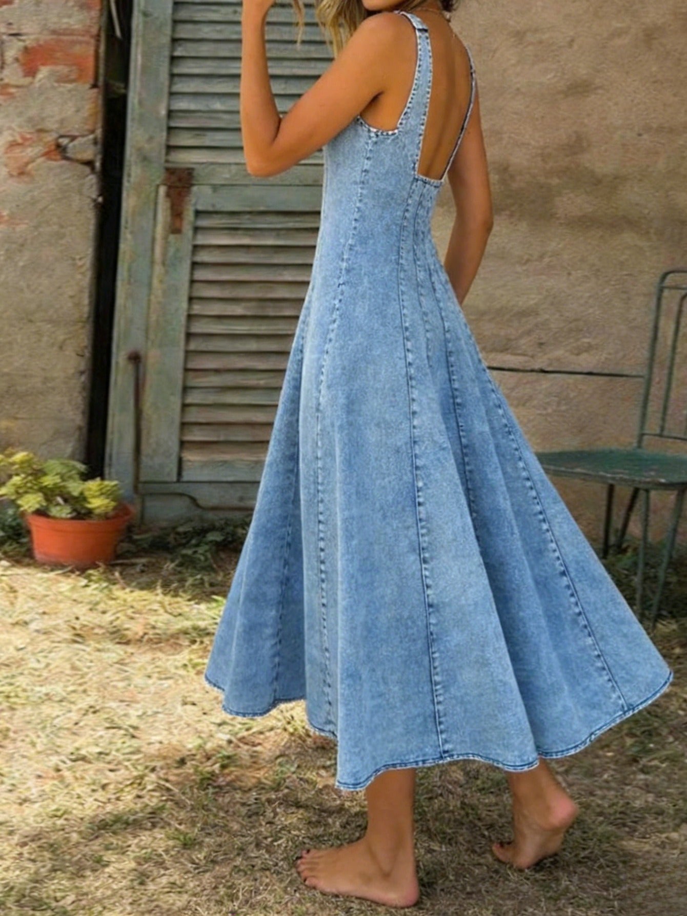 Washed Denim Long Dress