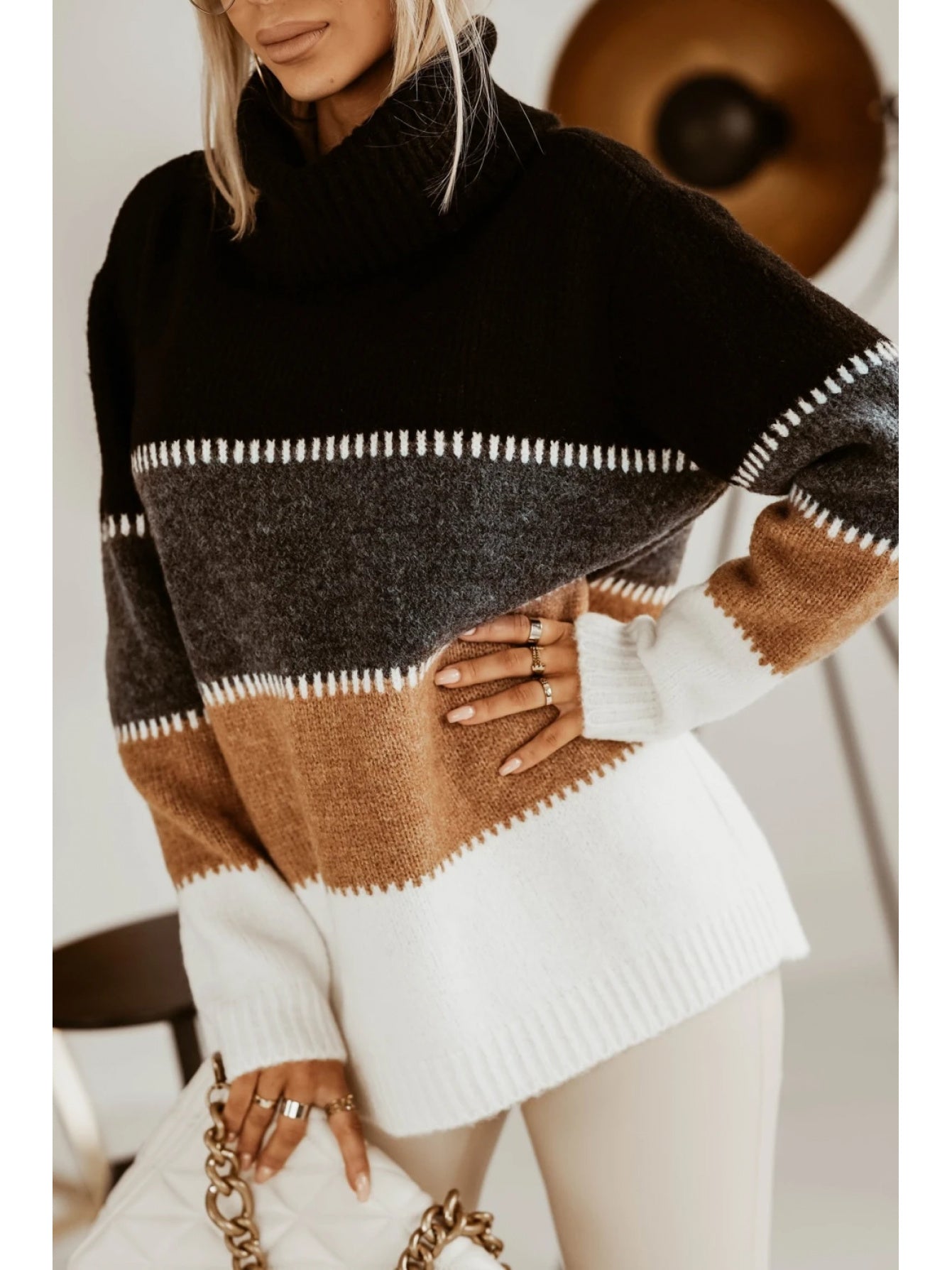 Striped Contrast Collar Sweater