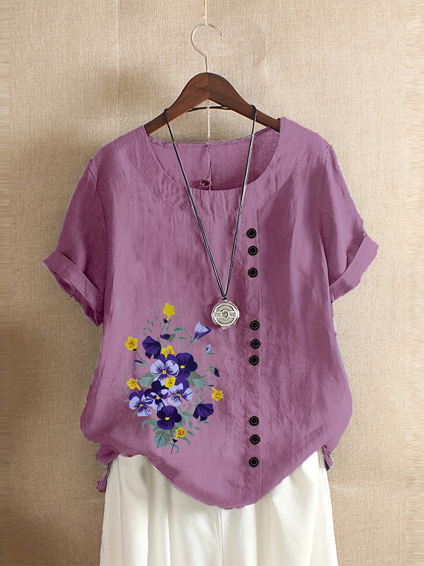 Floral Shirt with Decorative Buttons