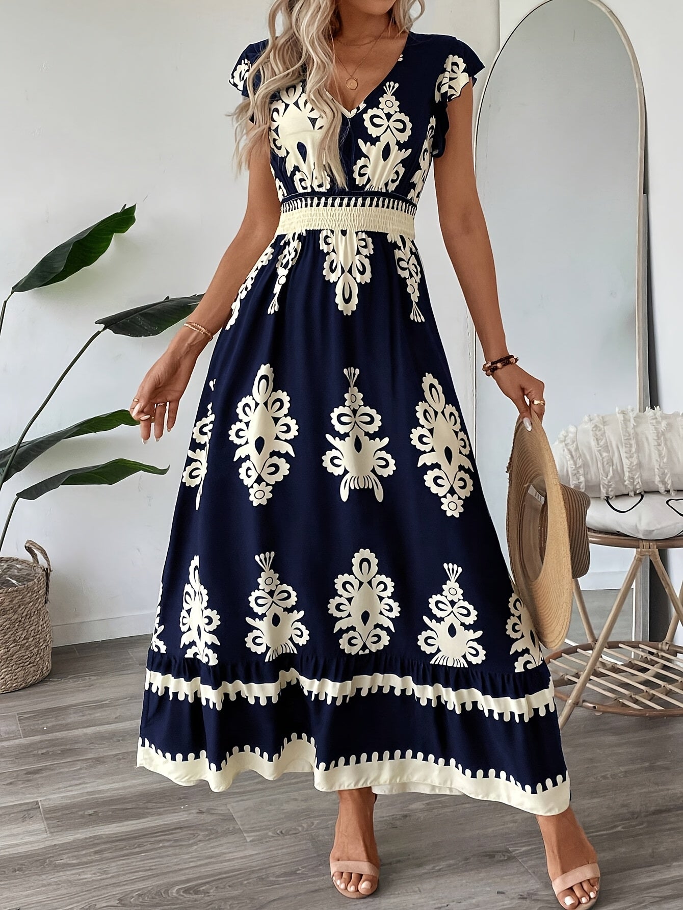Designer Ruffle Hem Structured Dress