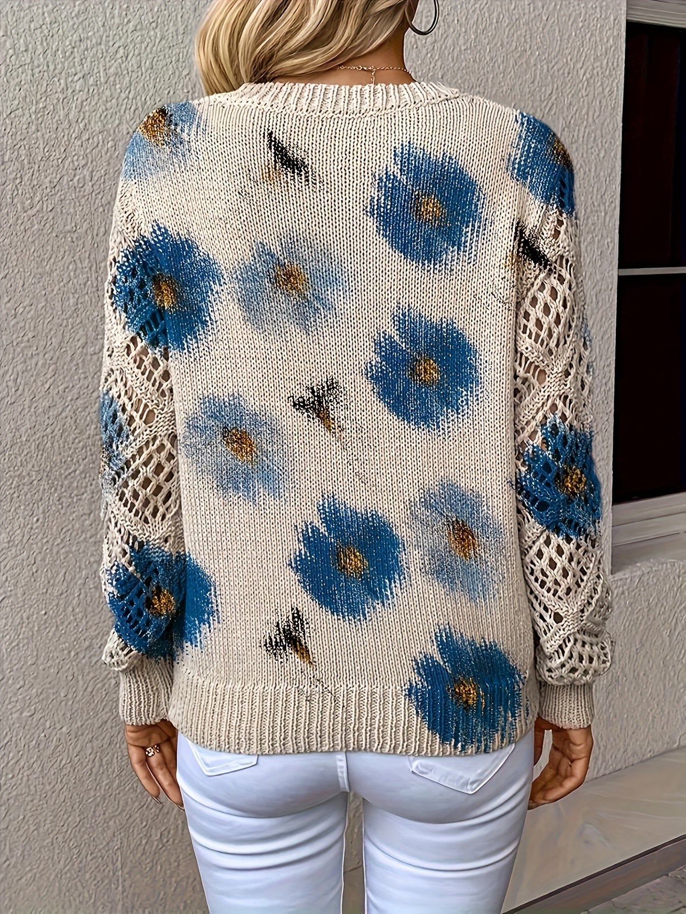 Floral Print V-Neck Knit Top
