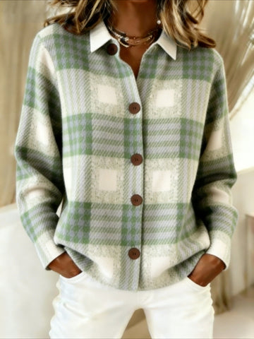 Green Geometric Stripe Lapel Cardigan