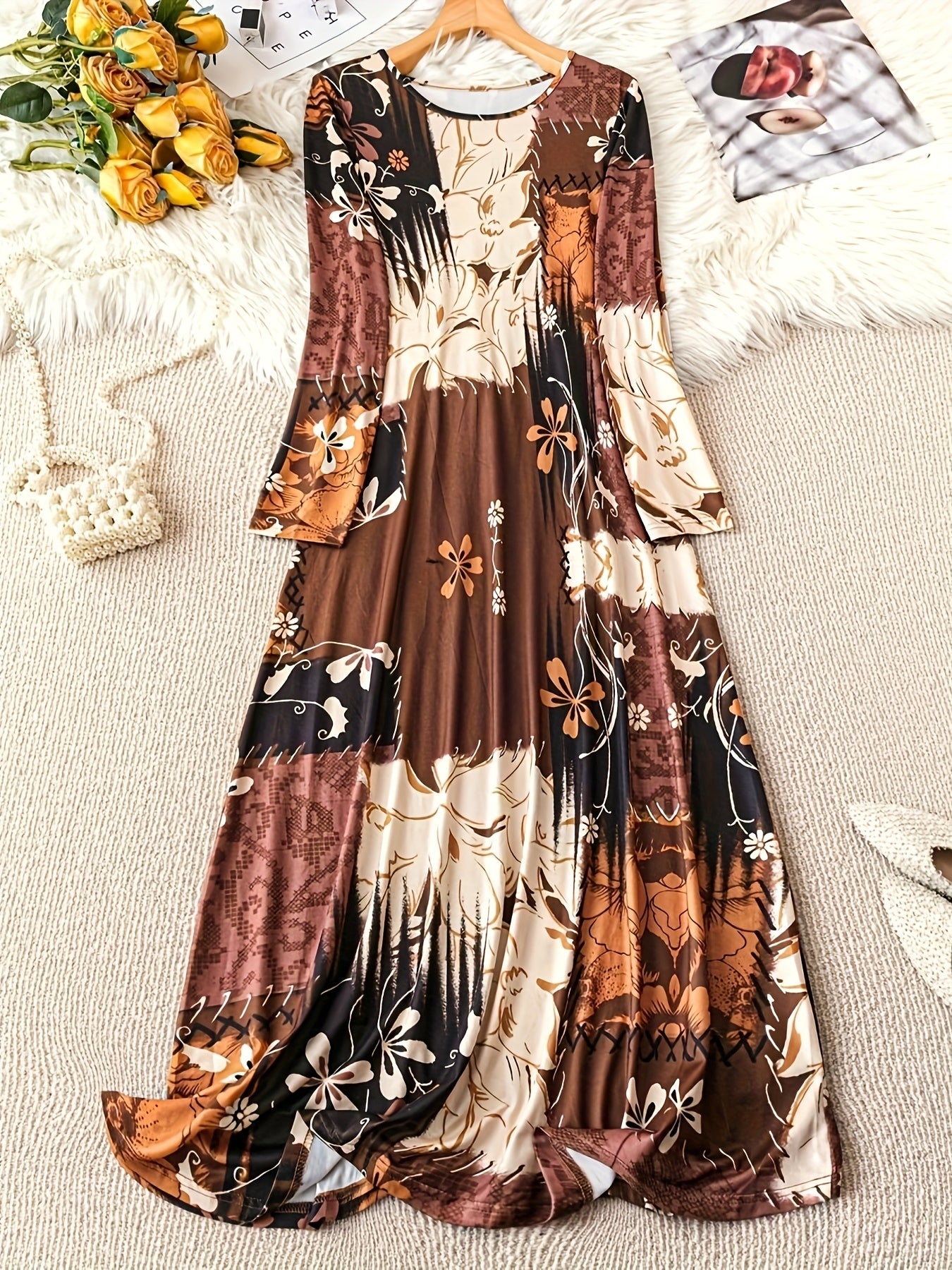 Printed Long Sleeve Maxi Dress