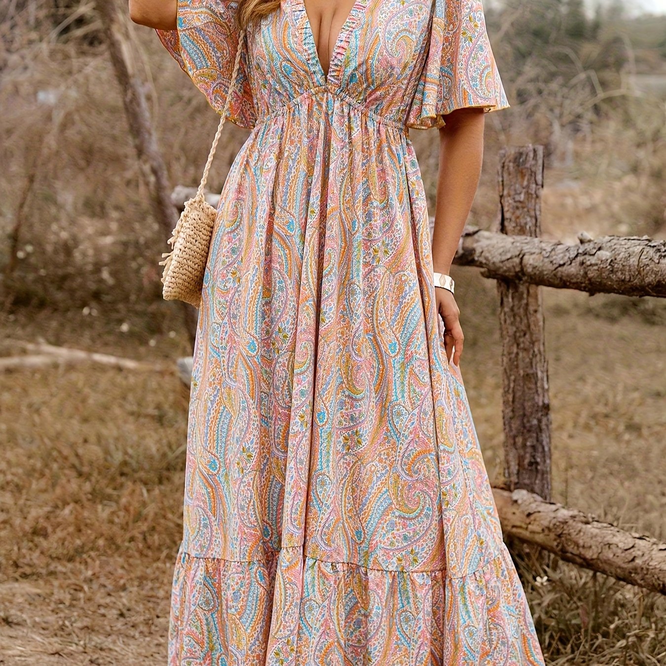 Women’s Fashion Print V-Neck Dress