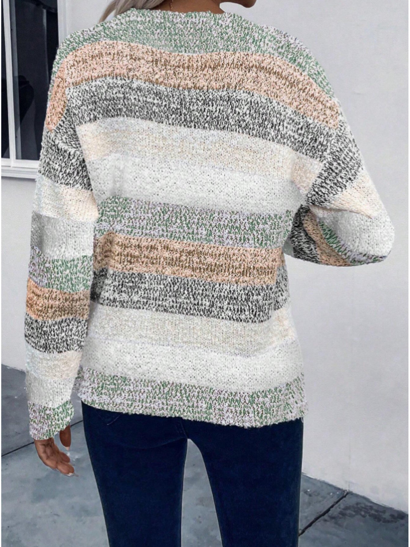 Drop Shoulder Color Block Knit Sweater