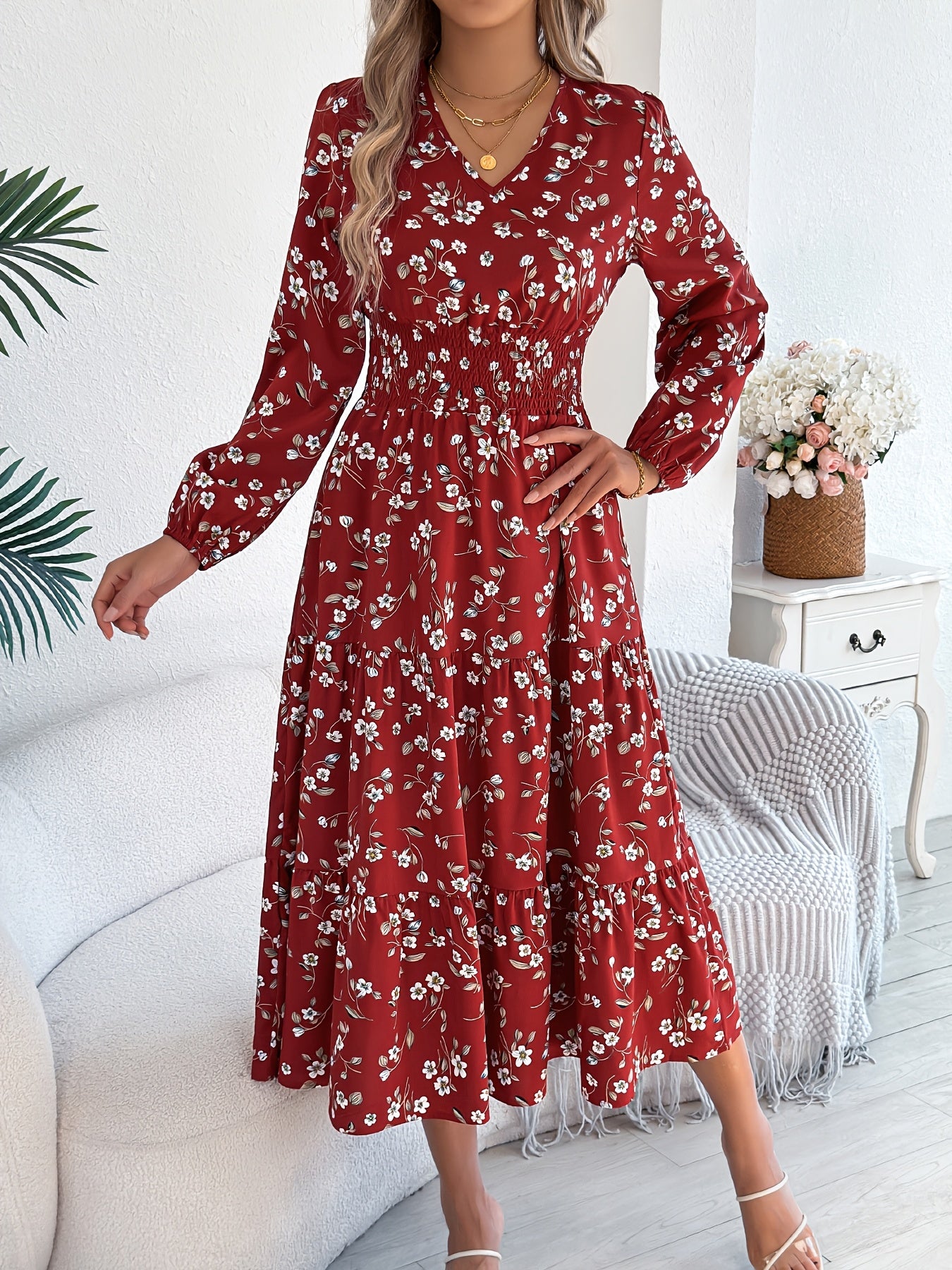 Spring Charm V-Neck A-Line Maxi Dress