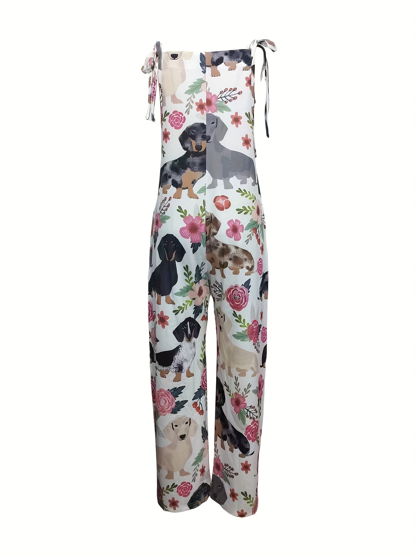 Floral Dachshund Wide Leg Jumpsuit