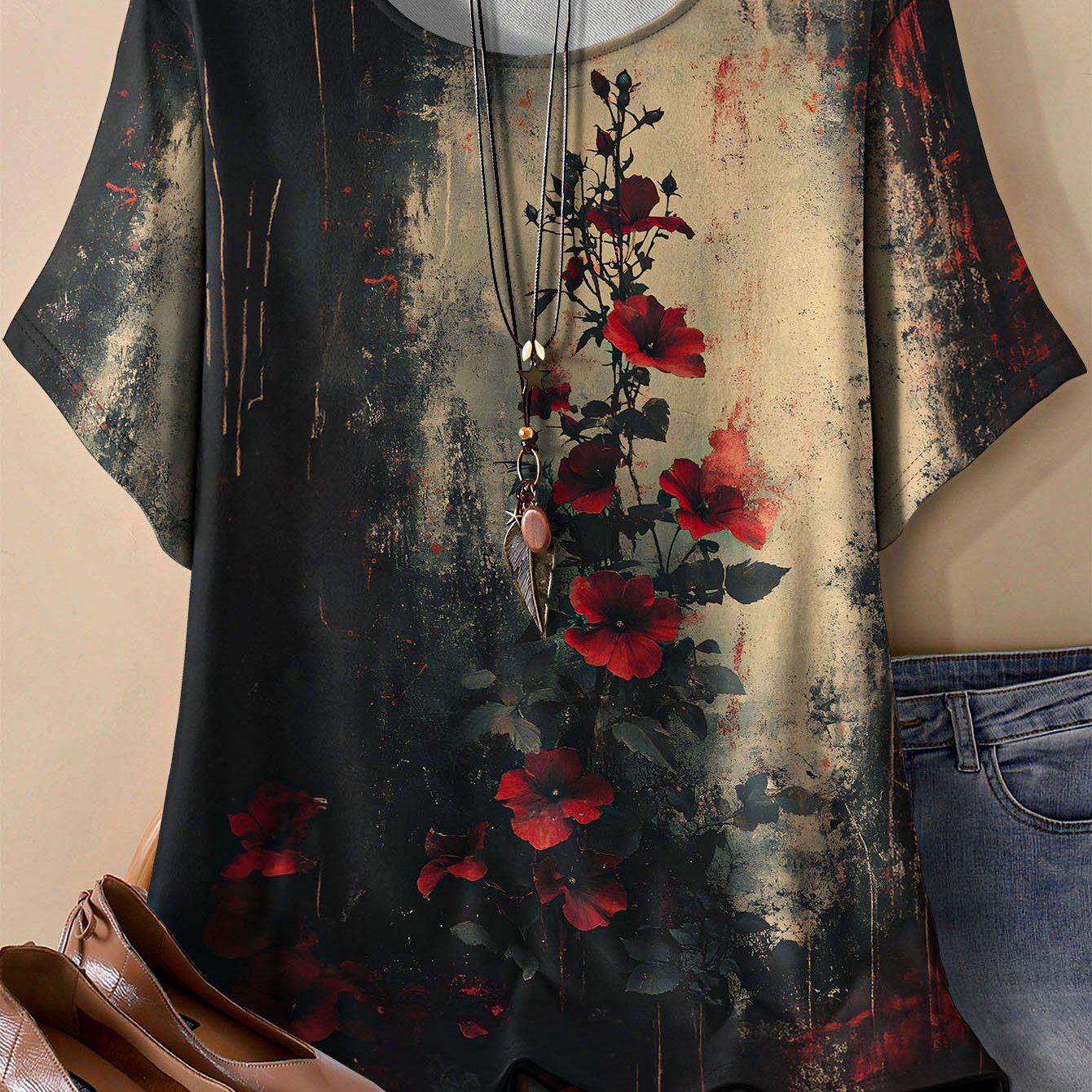 Casual Floral Crew Neck T-Shirt