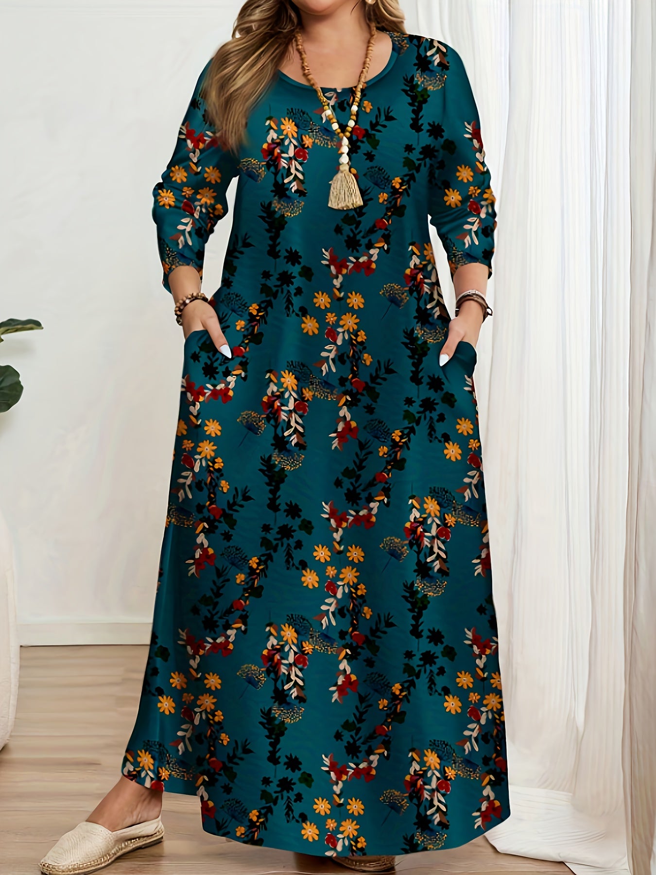 Long Sleeve Floral Midi Dress