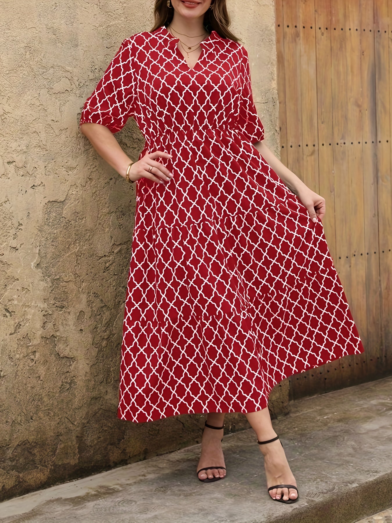 Notched Collar Printed Dress