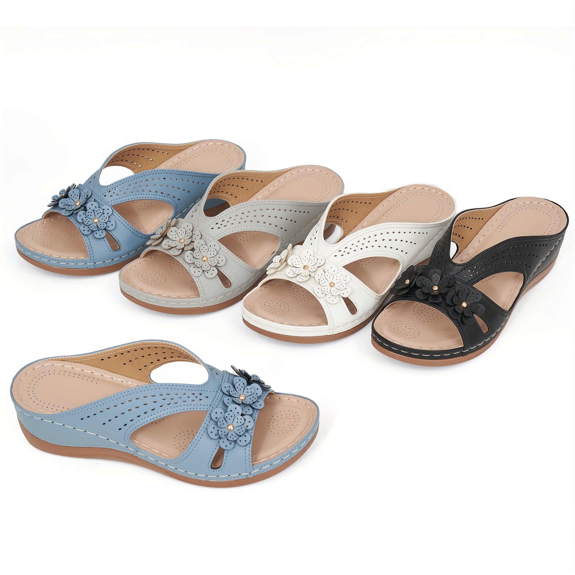 Floral Comfort Wedge Slide Sandals
