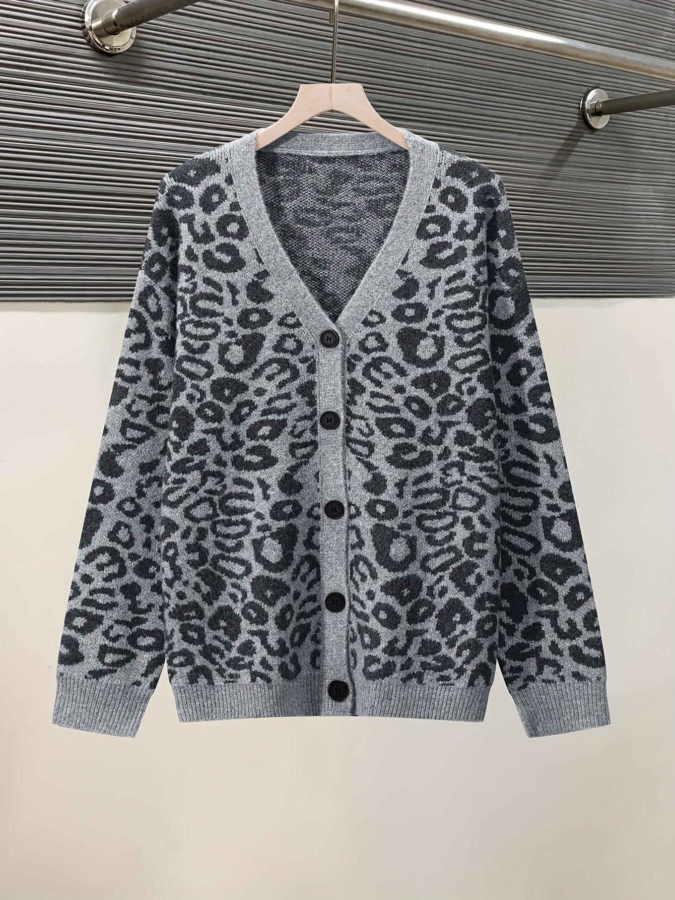 Vintage Leopard Jacquard Open-Front Cardigan Coat