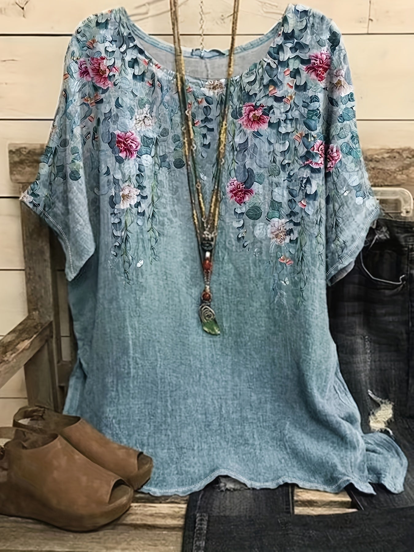Vintage Floral Short Sleeve Blouse