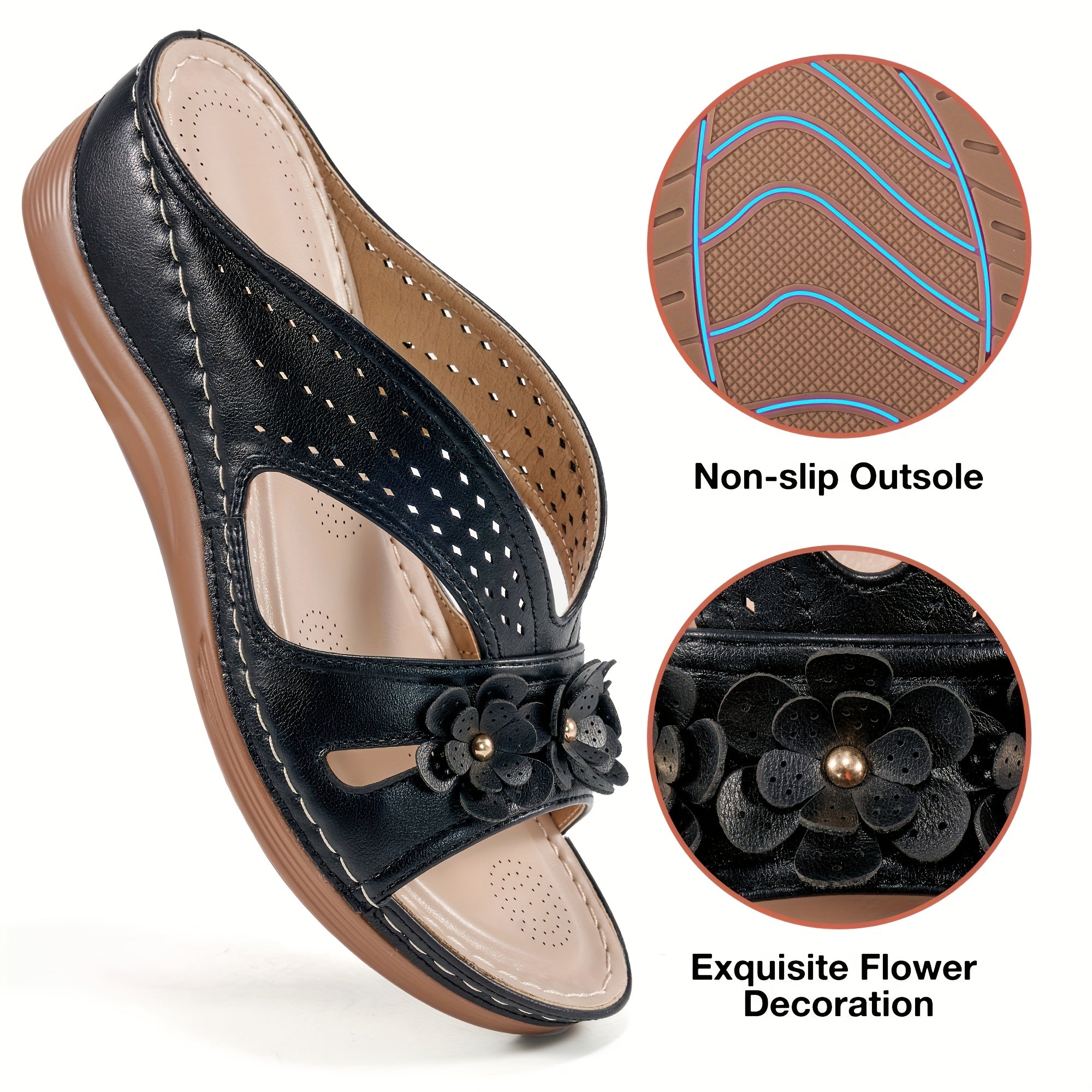 Floral Comfort Wedge Slide Sandals