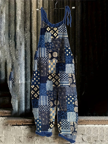 Blue Patchwork Boho Jumpsuit