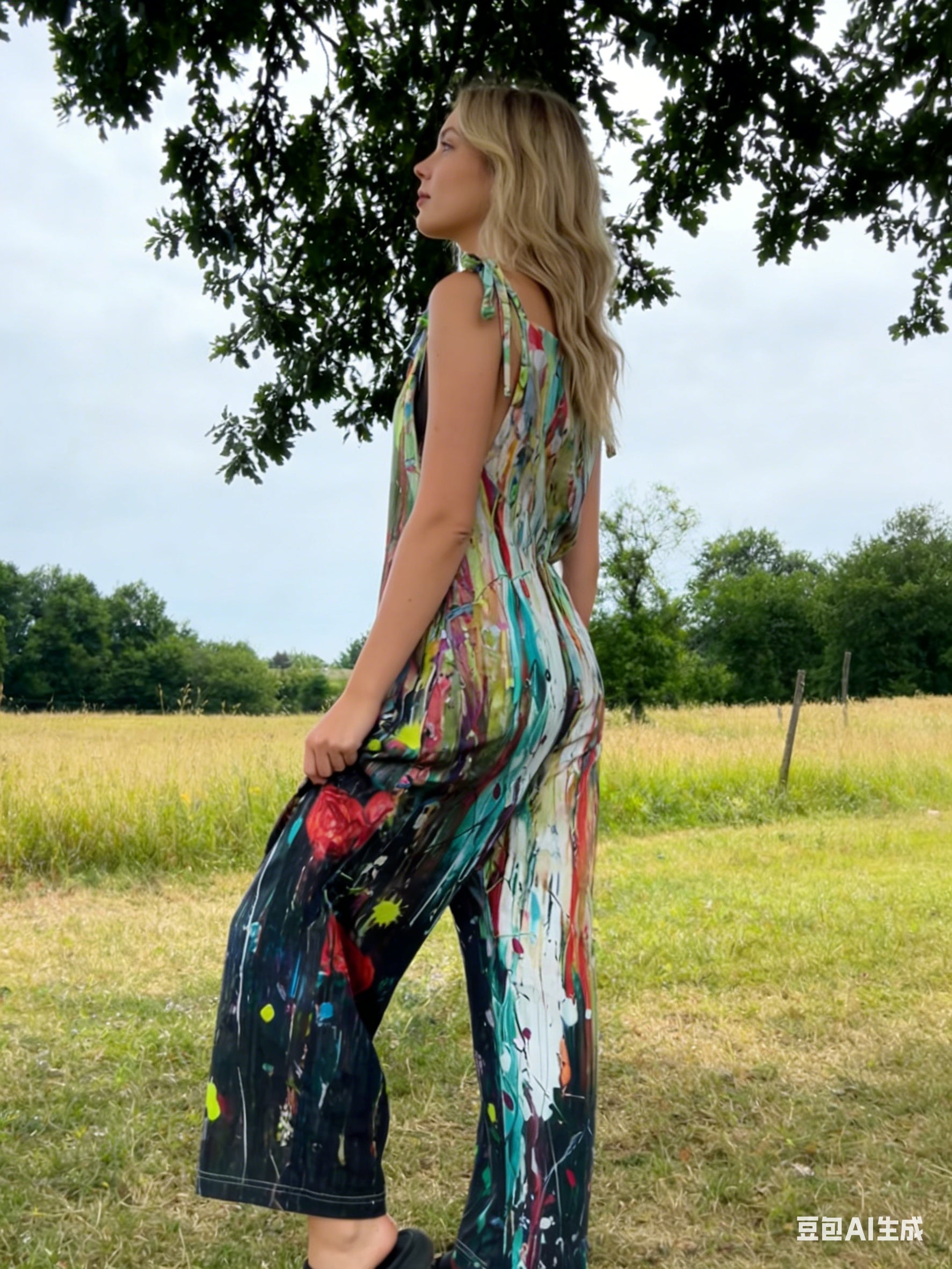 Directional Art Strappy Back Jumpsuit