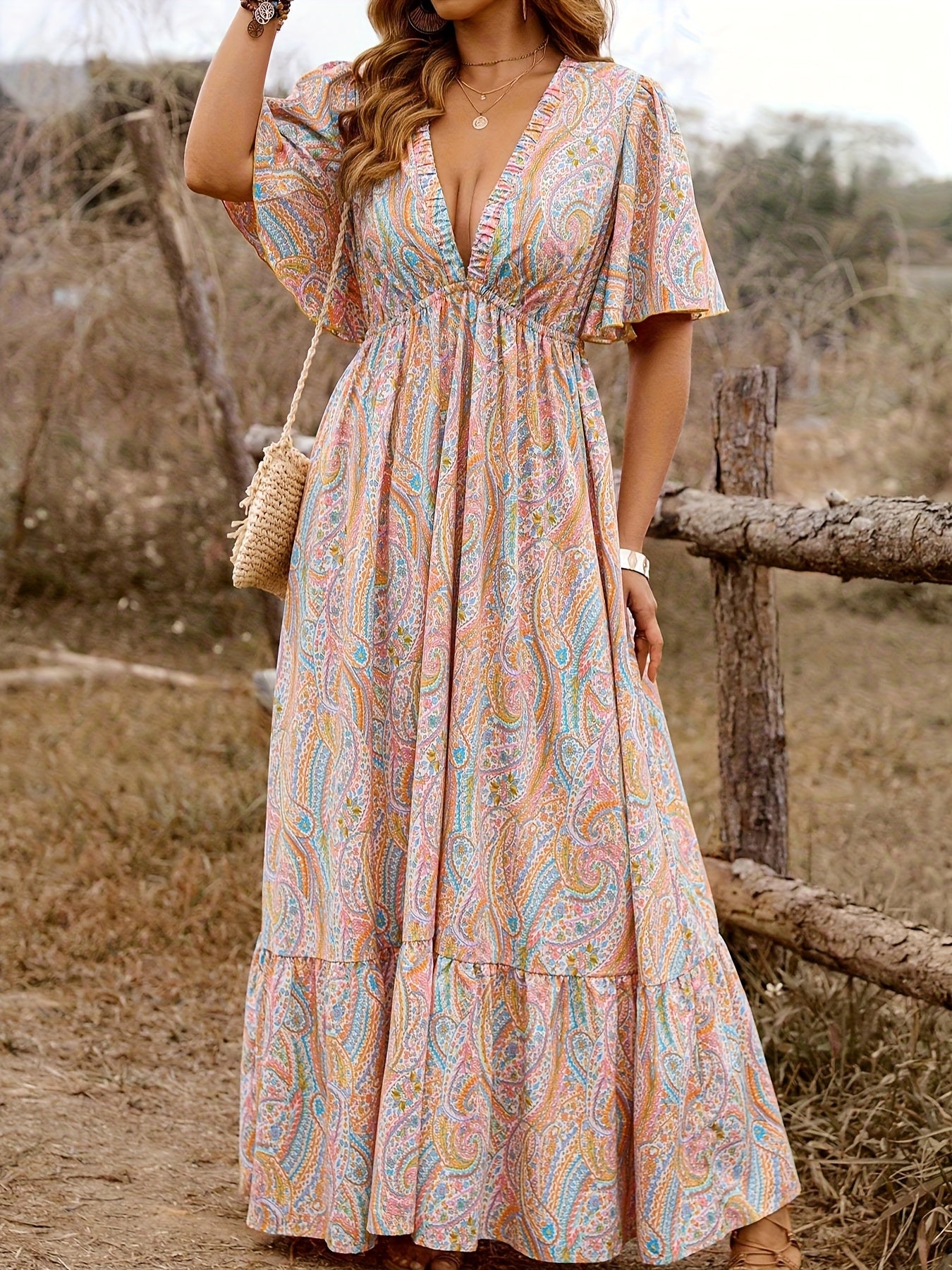 Women’s Fashion Print V-Neck Dress