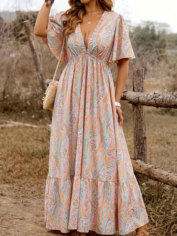 Women’s Fashion Print V-Neck Dress