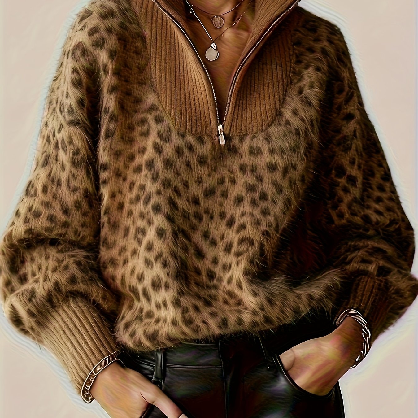 Women's Leopard Half-Zip Pullover