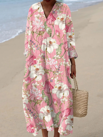 Women's Vintage Floral Art Print Dress