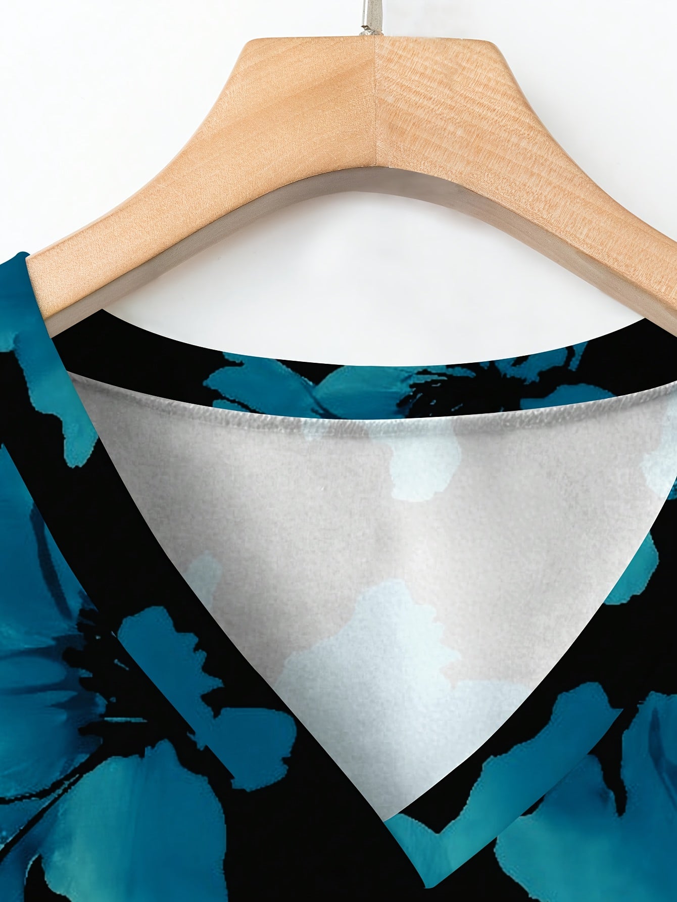 Blue Floral V-Neck Pocket Top