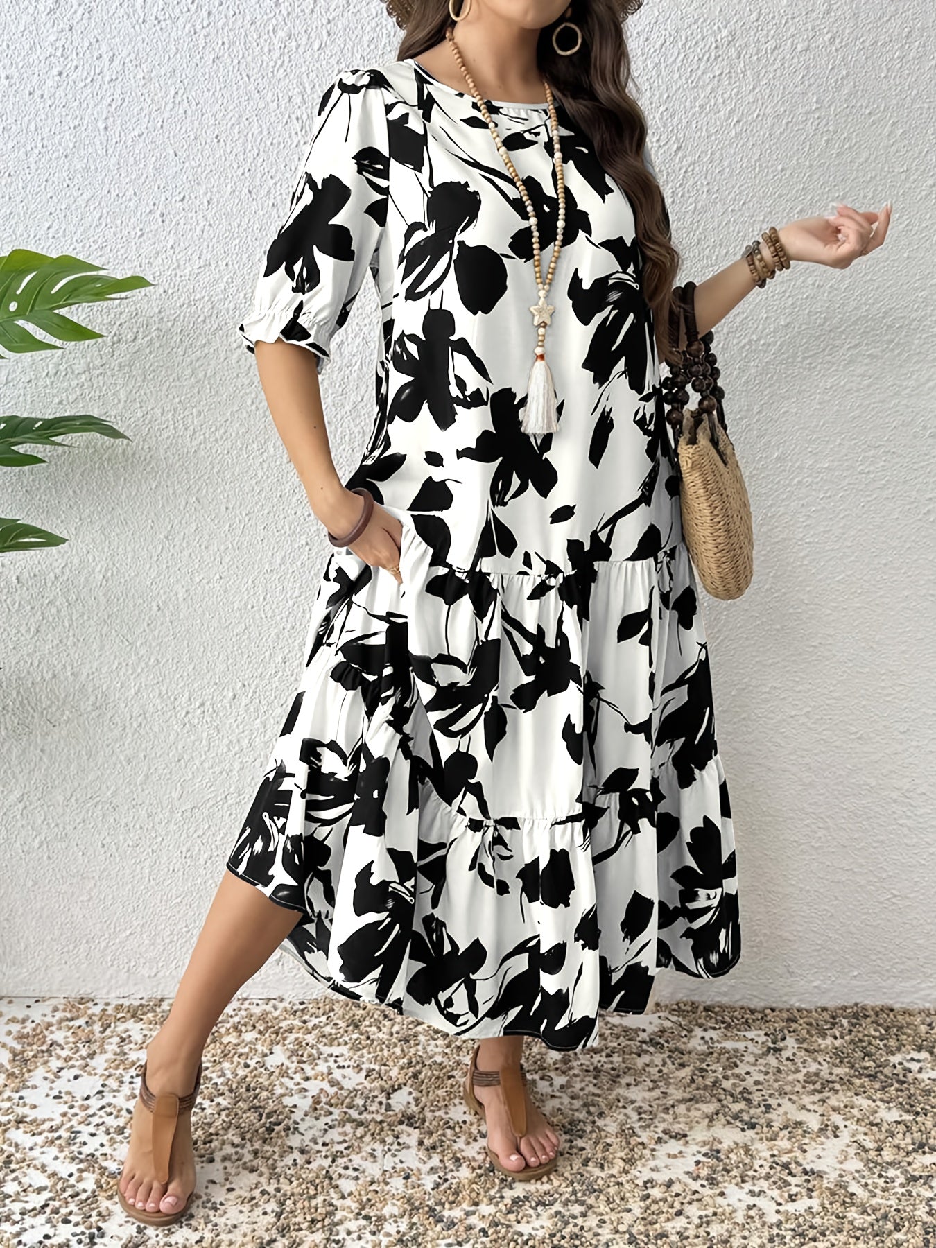 Printed Tiered Midi Dress