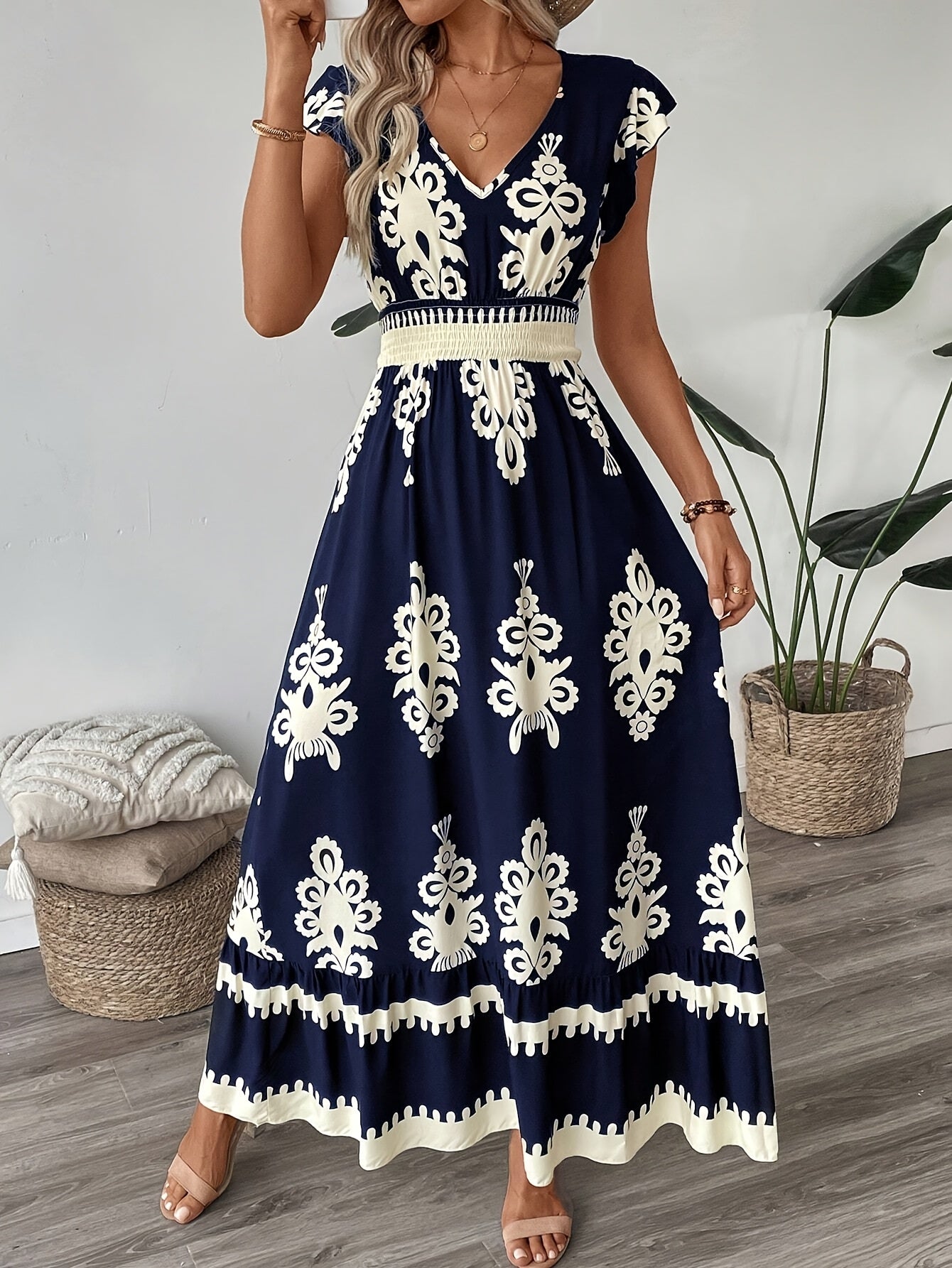 Designer Ruffle Hem Structured Dress