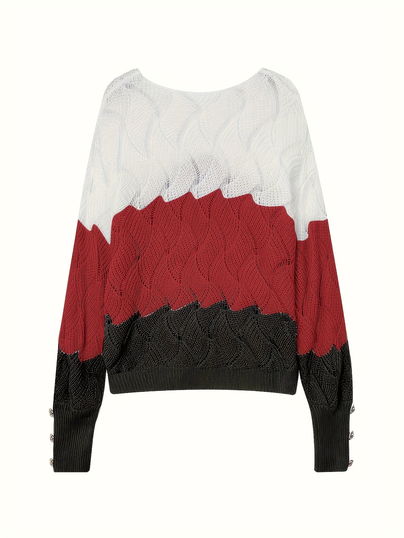 Color Block V-Neck Elegant Pullover