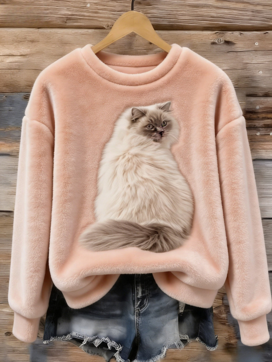 Kitten Print Casual Crew Sweatshirt