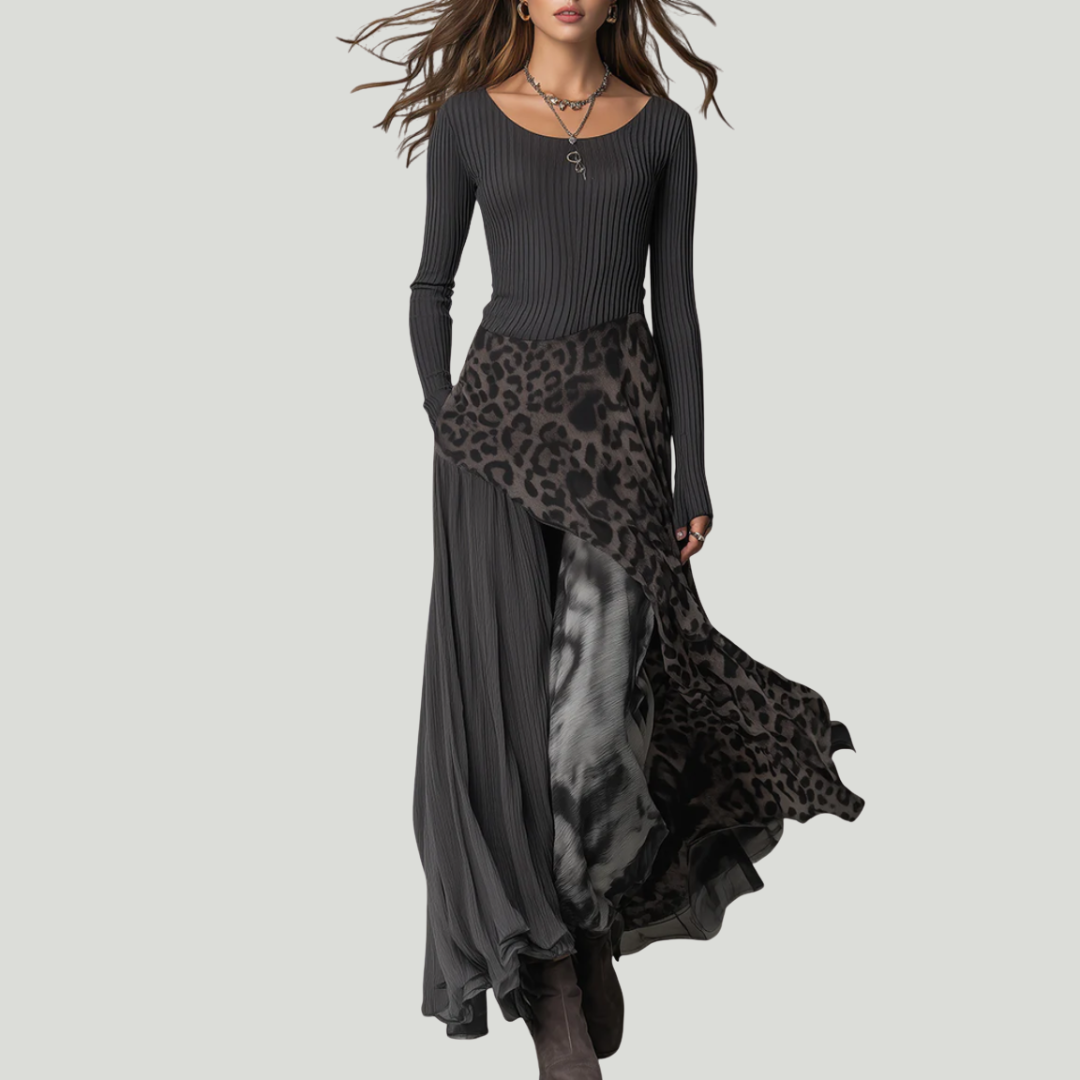 Kema | Long Dress with Elegant Leopard Print