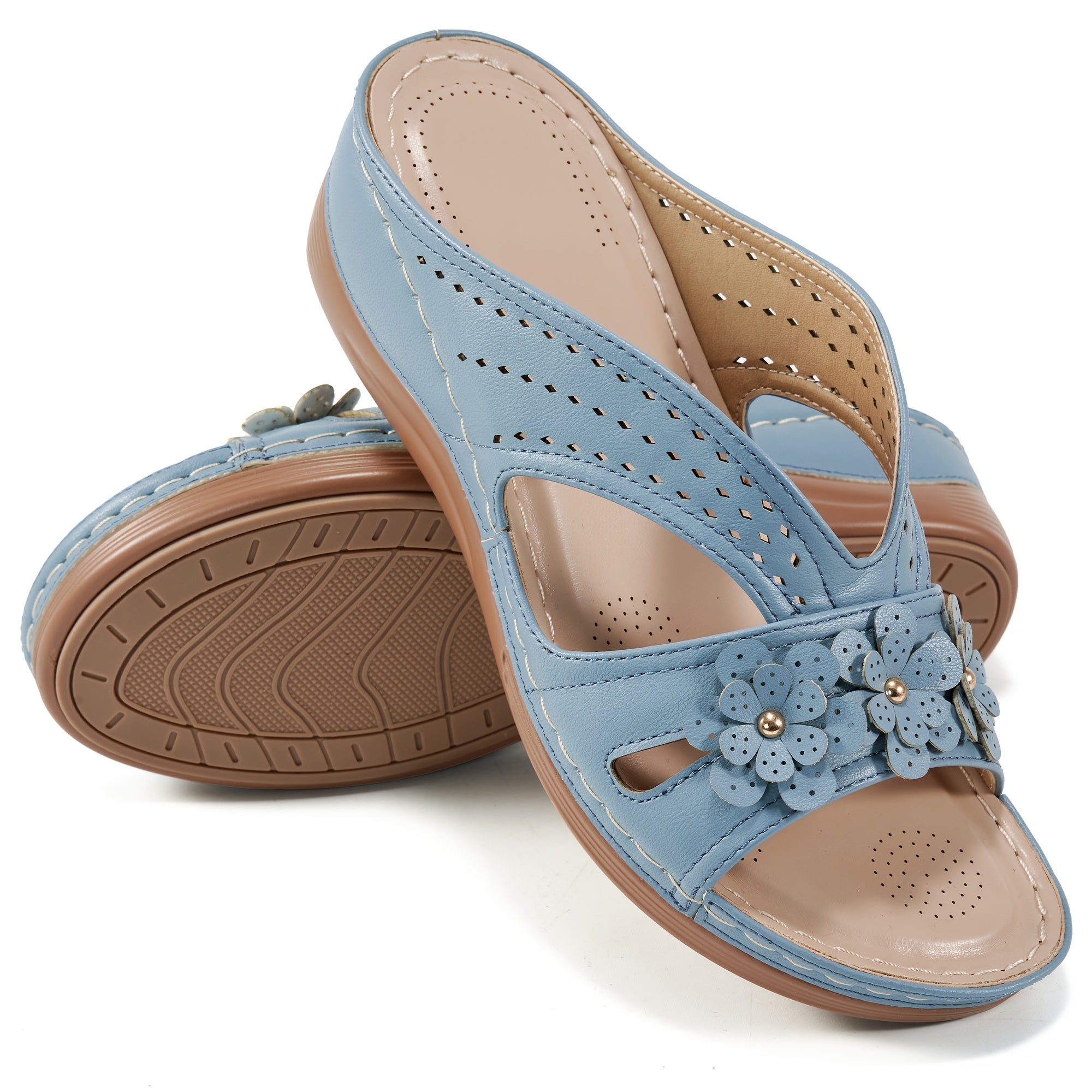 Floral Comfort Wedge Slide Sandals