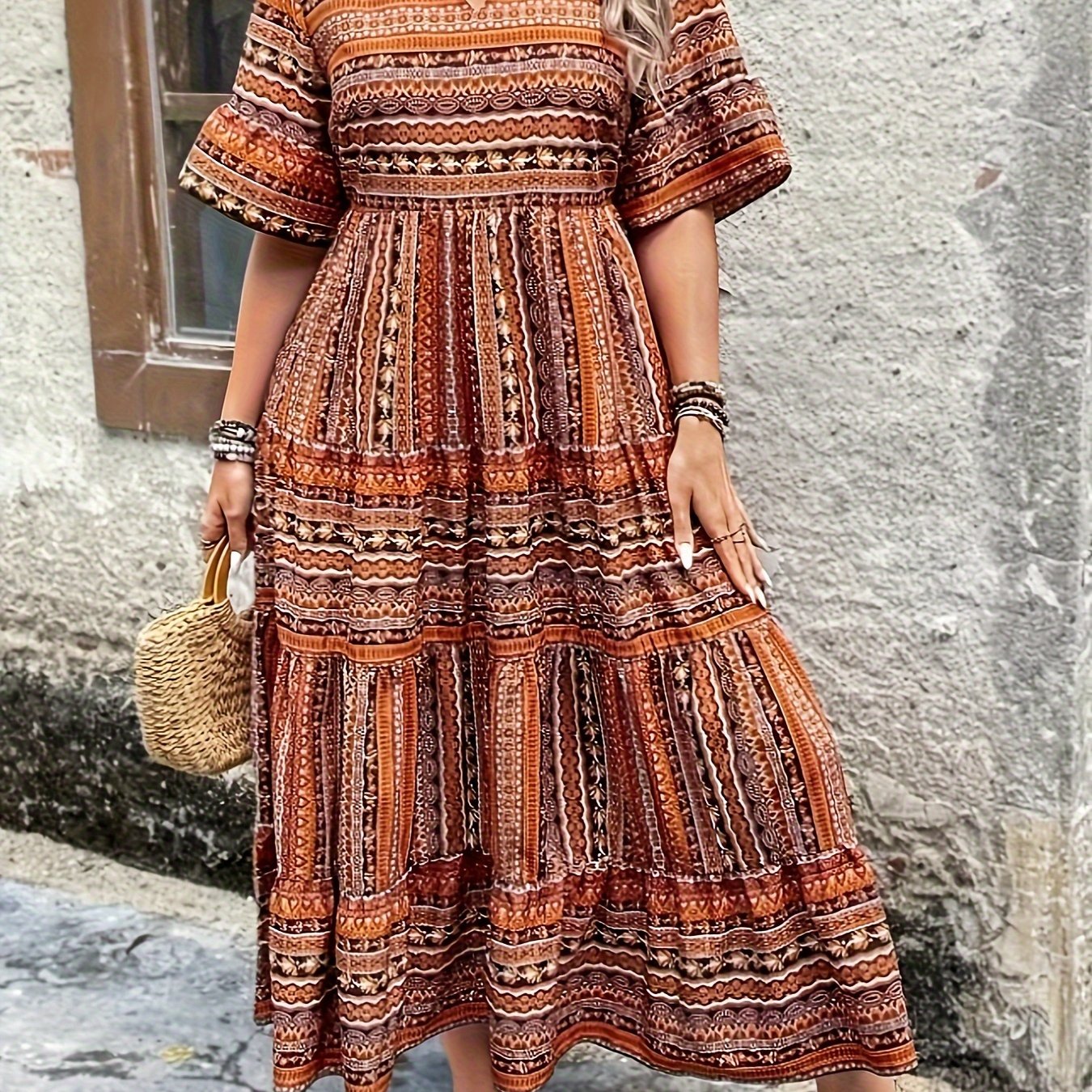 Printed Peplum Midi Dress