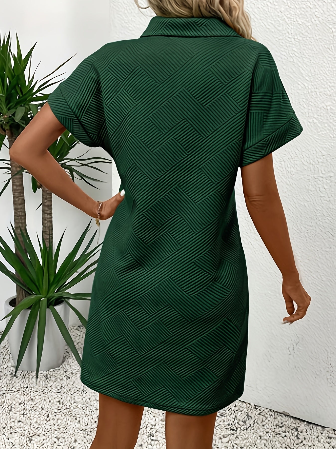 Women's Summer Casual Solid Color Short Sleeve Half-Placket Collared Mini Dress