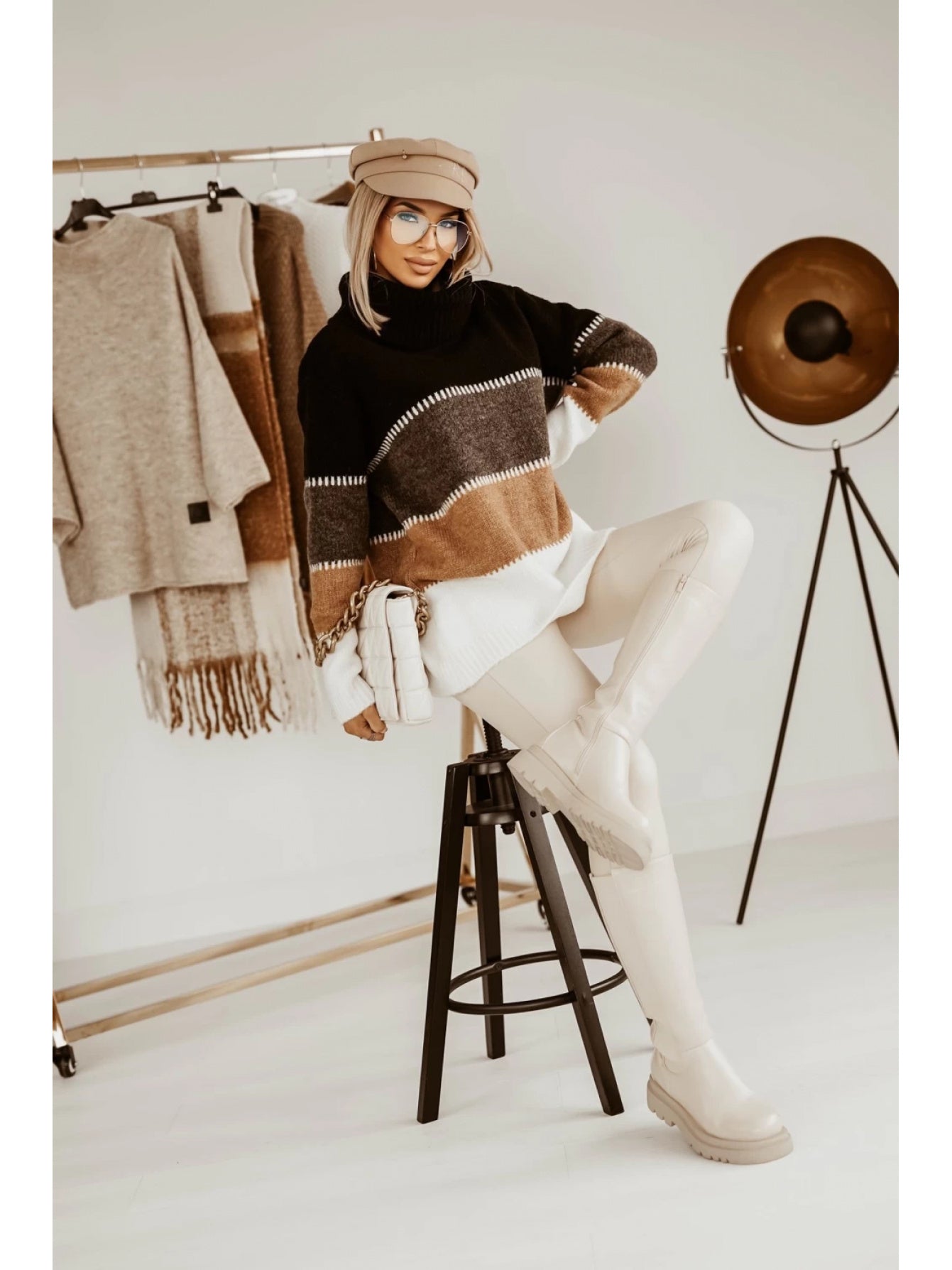 Striped Contrast Collar Sweater