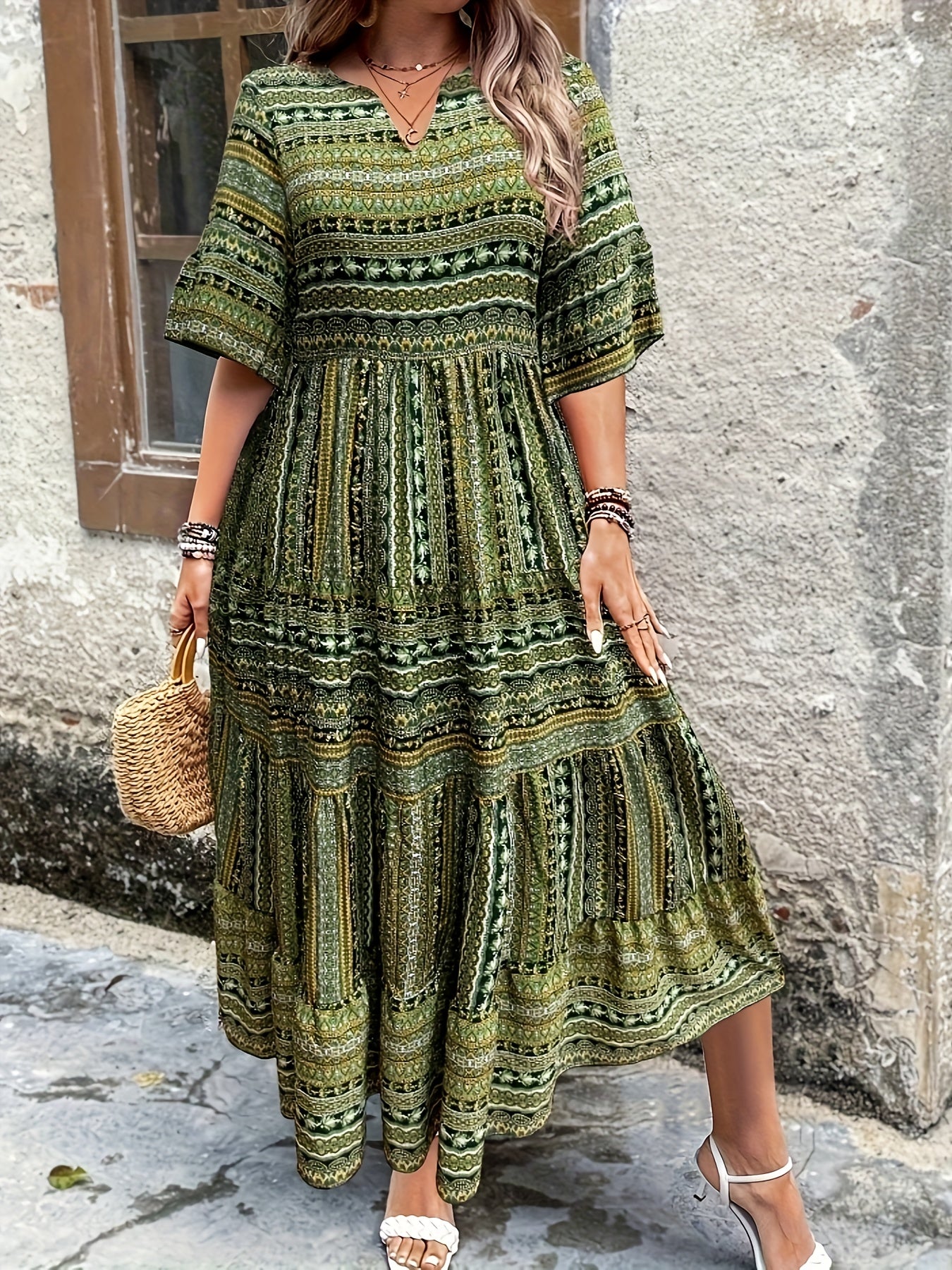 Printed Peplum Midi Dress