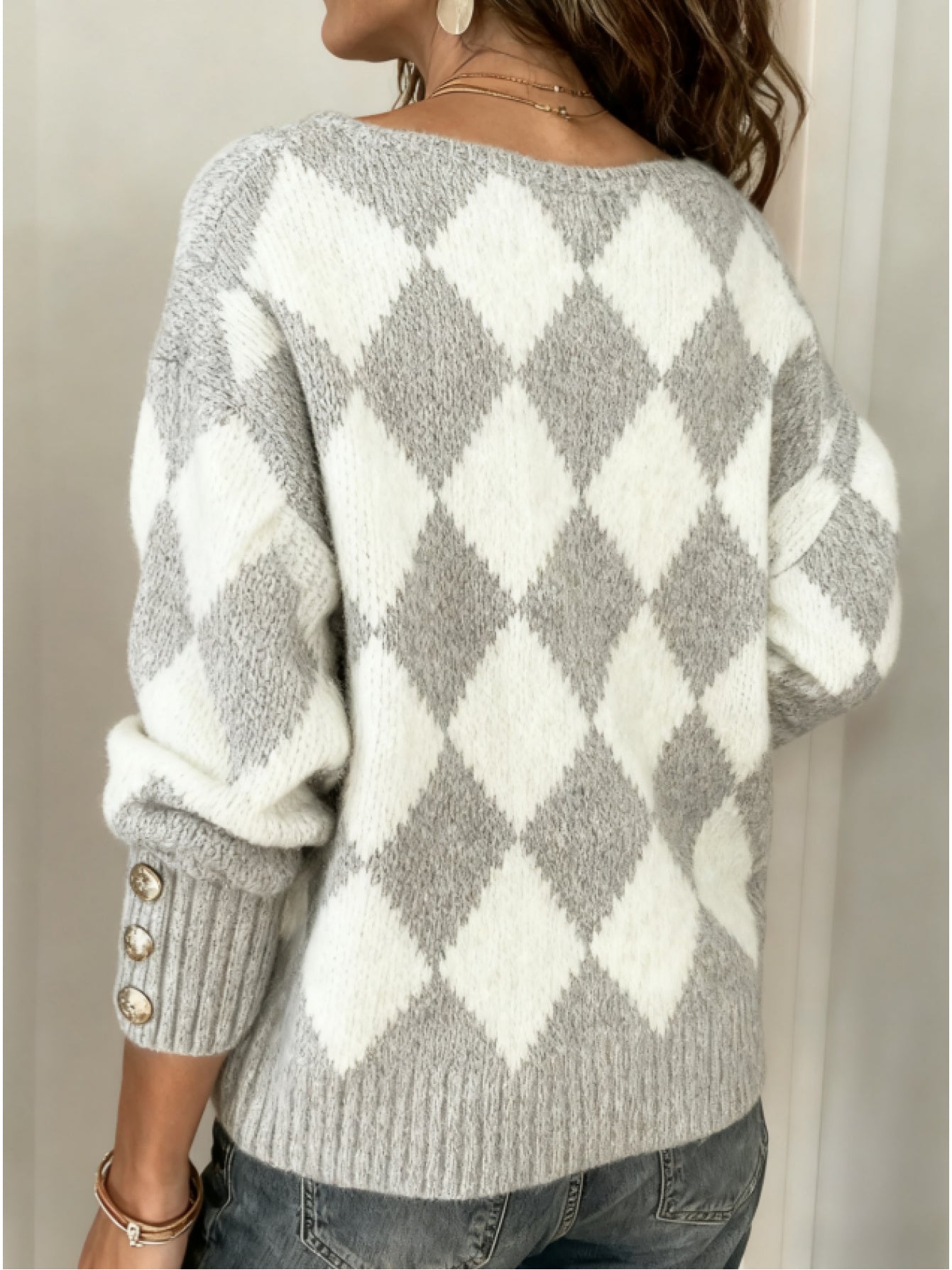 Contrast V-Neck Color Block Sweater