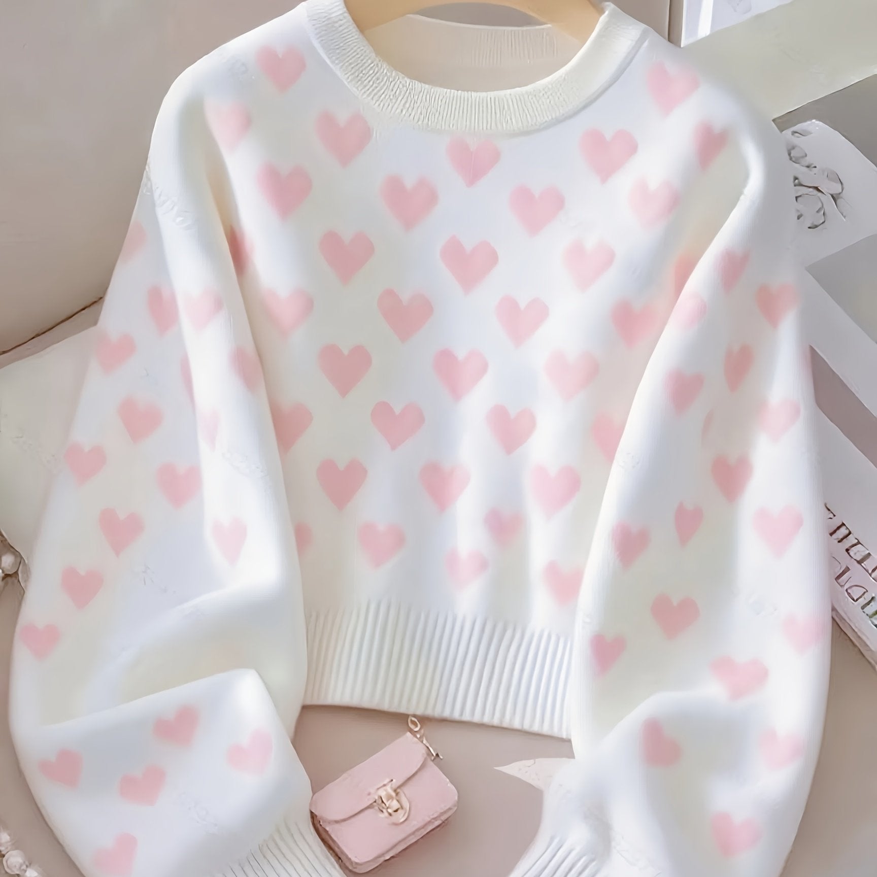 Soft Heart Knit Mid-Length Sweater