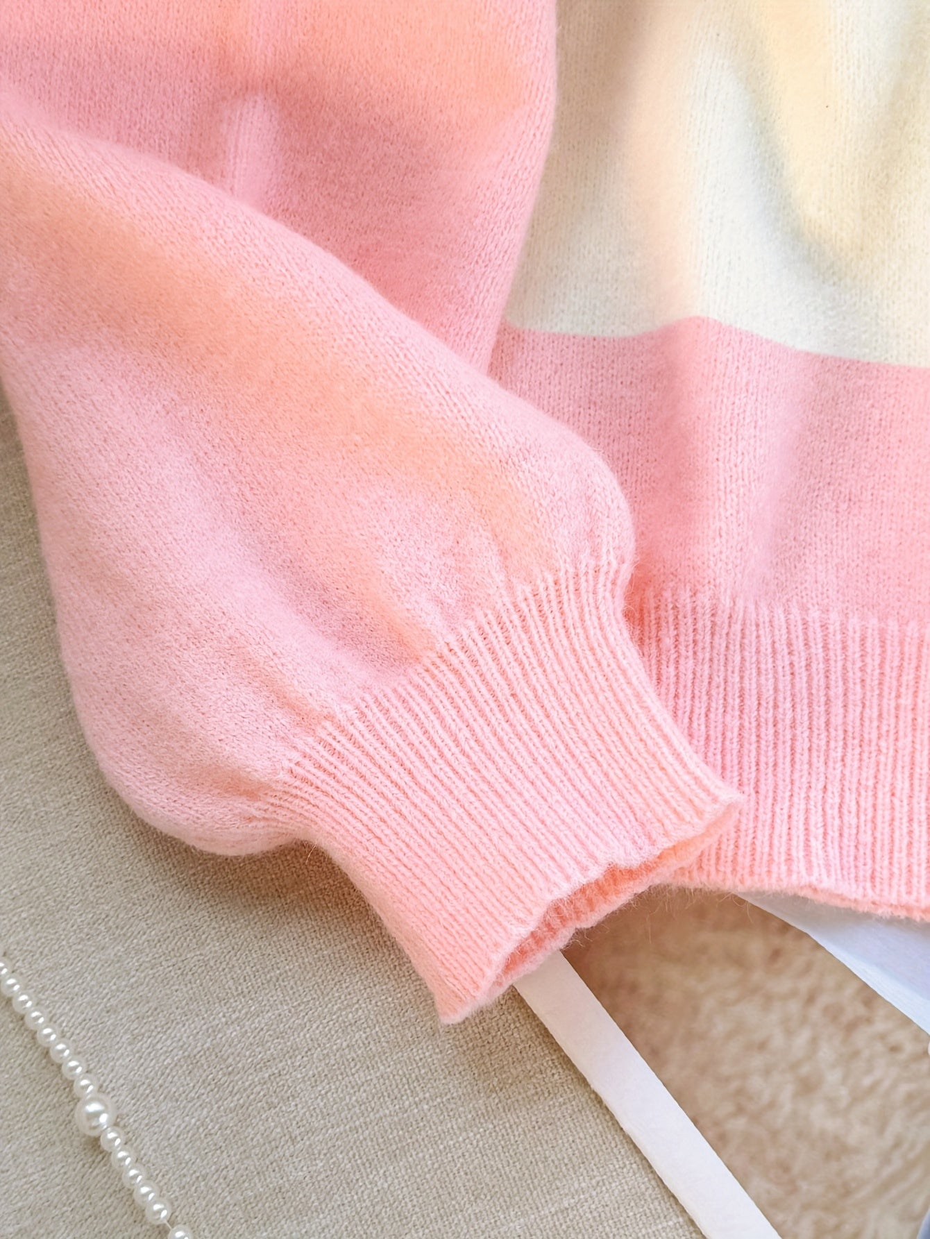 White Pink Gradient Knit Sweater