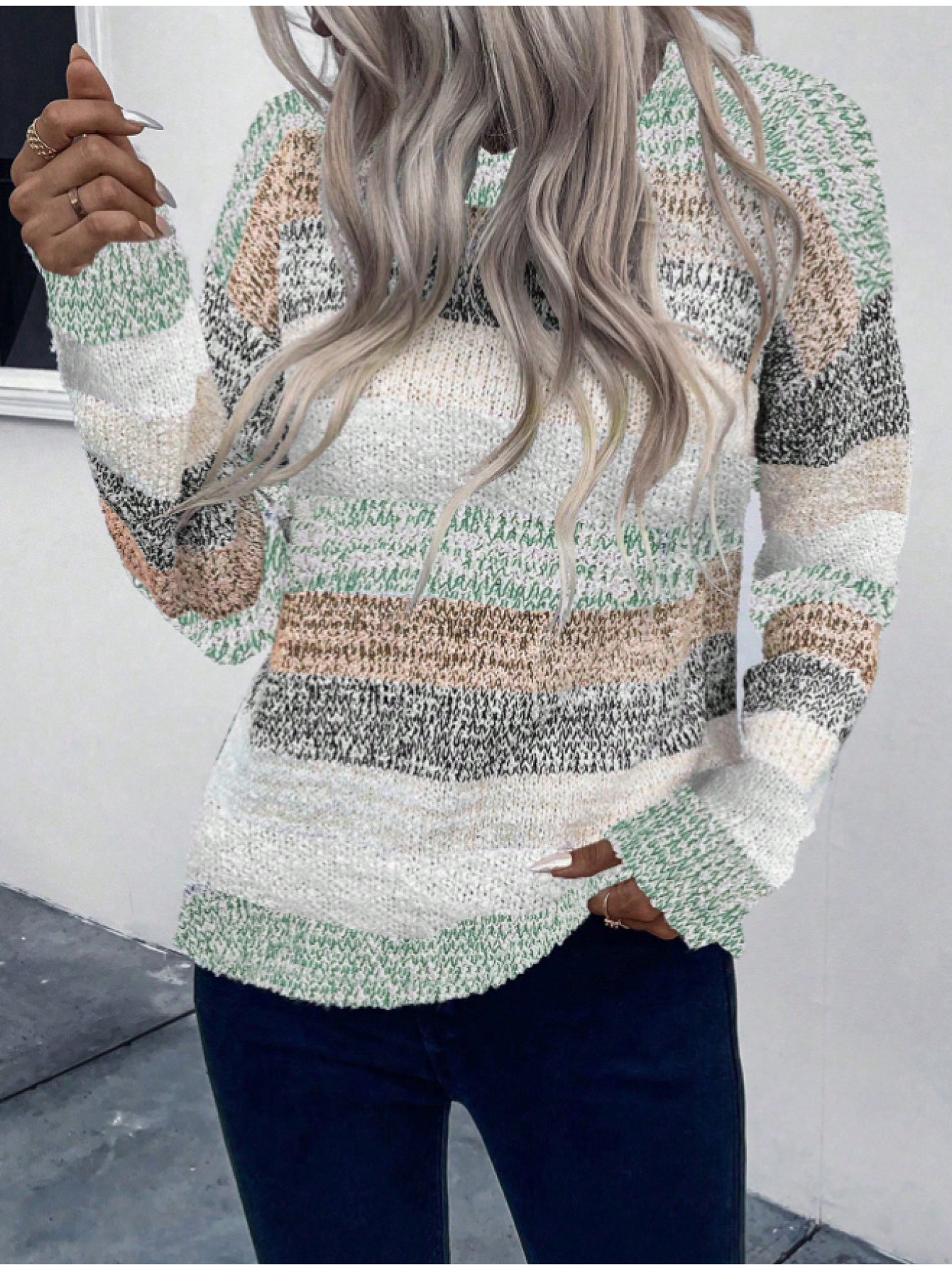 Drop Shoulder Color Block Knit Sweater
