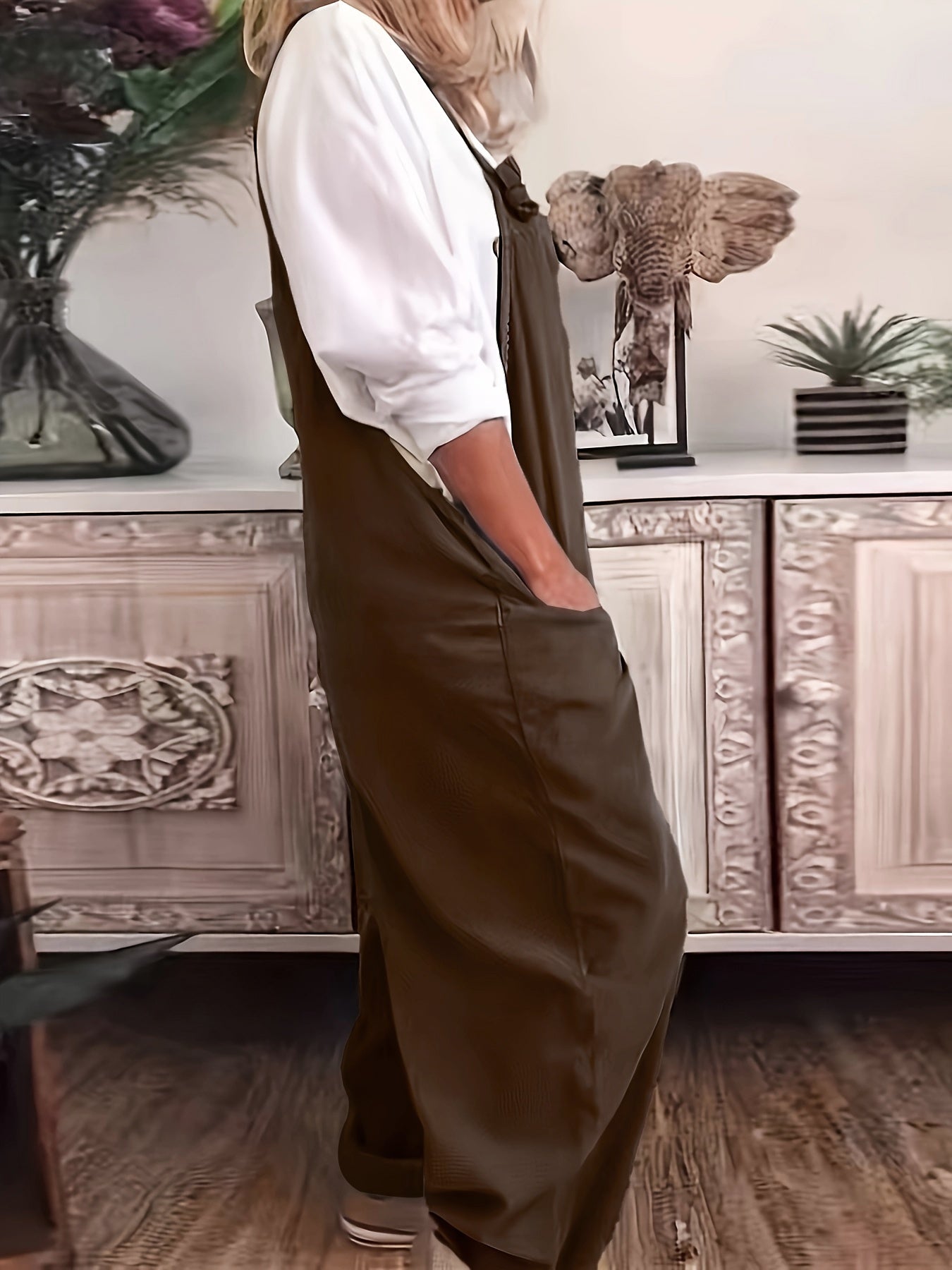 Khaki Structured Overalls