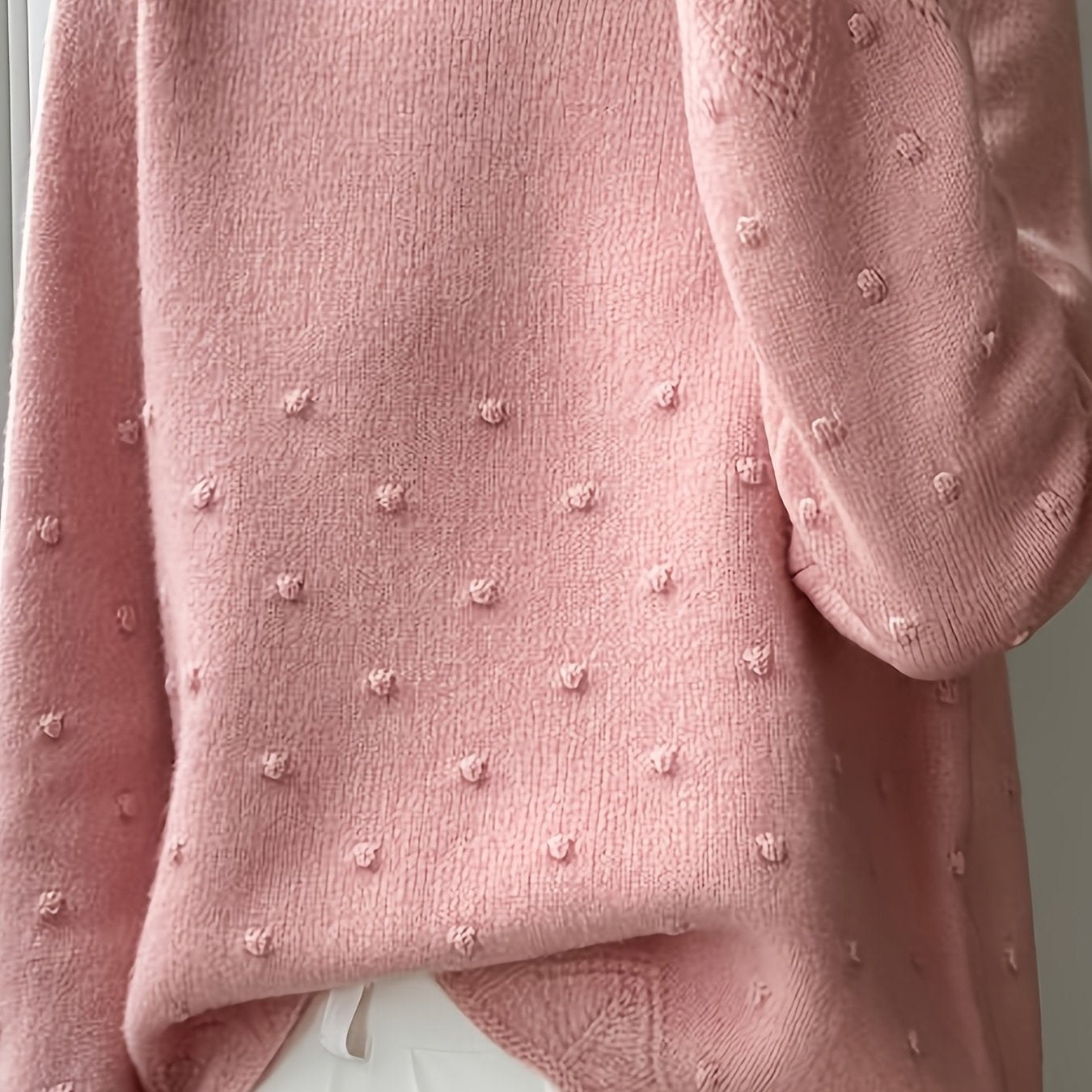 Women' Spring/Autumn Polka Dot Sweater - Loose-Fit Thin Layering Top Suitable for Women, Round Neck Blouses for Blouses, Machine-Washable Spring/Fall Wear