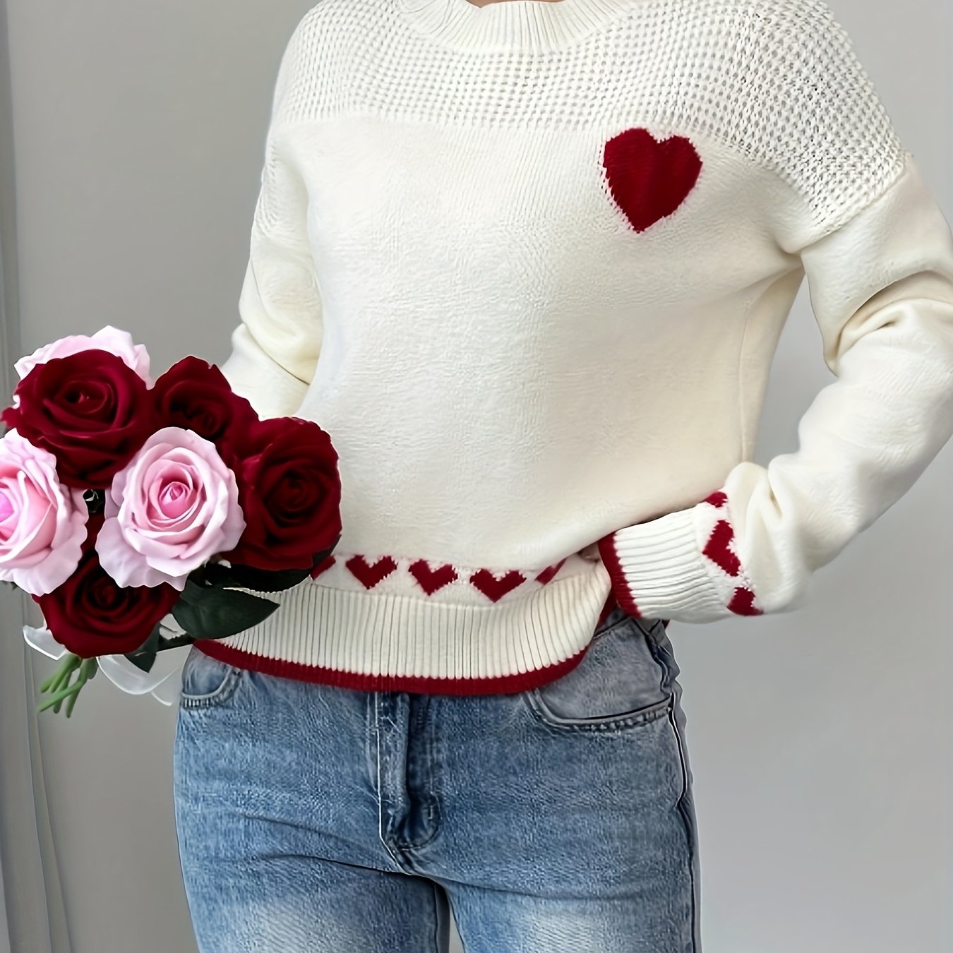 Sweet Heart Drop Shoulder Knit Sweater