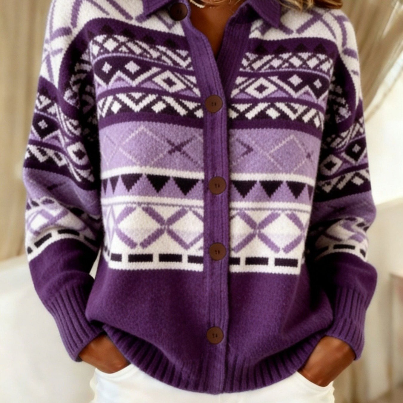 Purple Diamond Geometric Cardigan