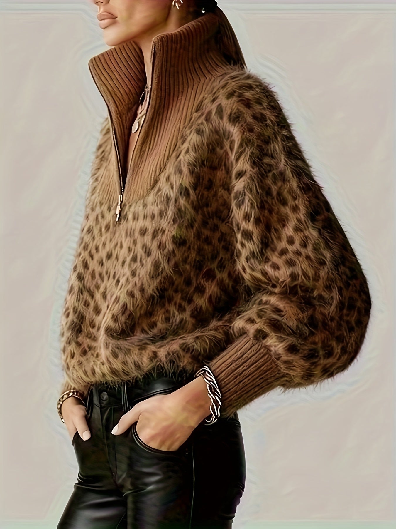 Women's Leopard Half-Zip Pullover