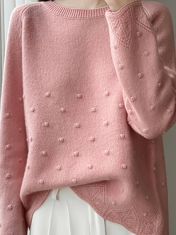 Women' Spring/Autumn Polka Dot Sweater - Loose-Fit Thin Layering Top Suitable for Women, Round Neck Blouses for Blouses, Machine-Washable Spring/Fall Wear