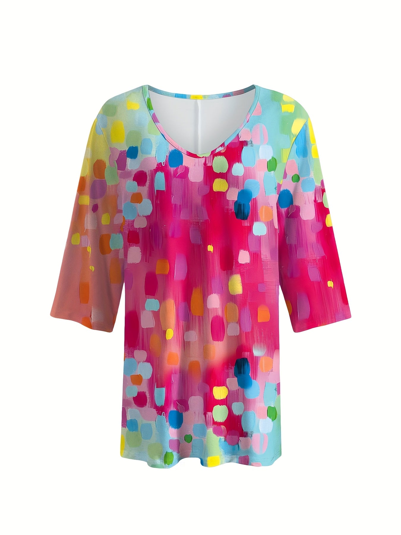 Polka Dot V-Neck Mid-Sleeve Top