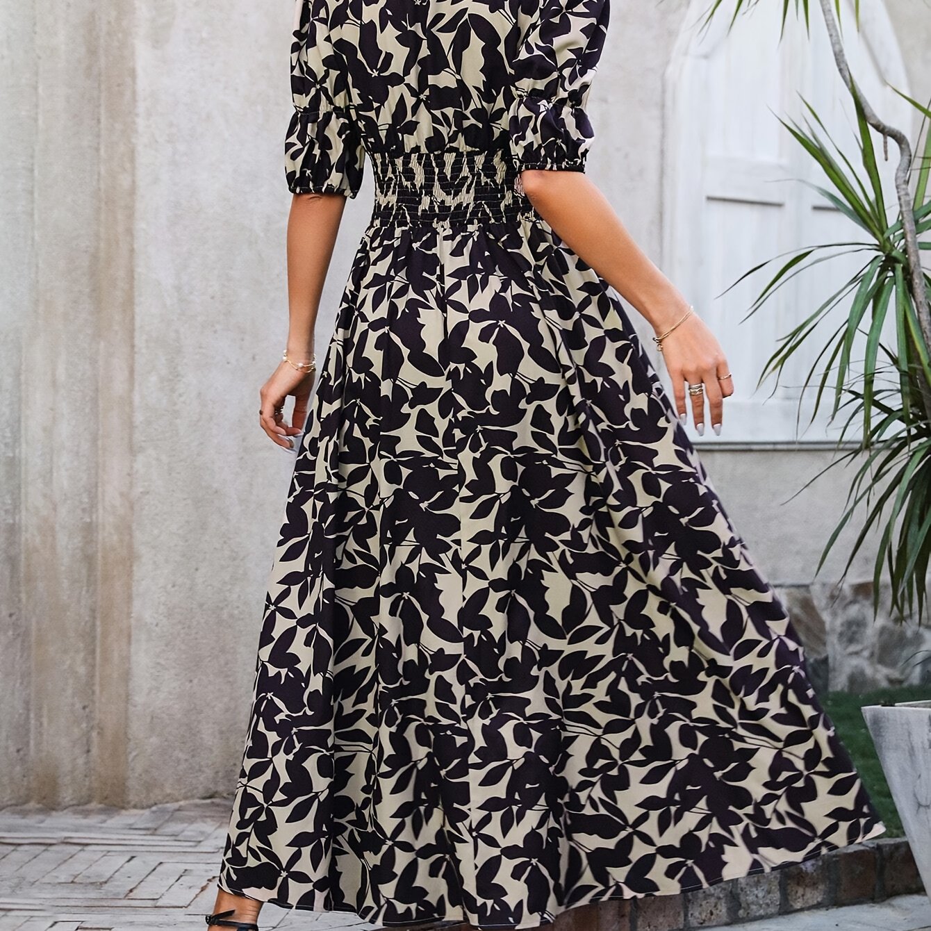Emulin Puff Sleeve All-Over Print Dress
